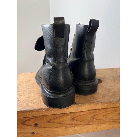 ASOS Black Leather Gold Metal Double Buckle Ankle Biker Boot US Size 6 UK Size 4 - Picture 12 of 14